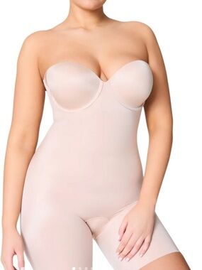 Spanx Strapless Cupped Mid-Thig Bodysuit Suit Your Fancy Medium Beige Color